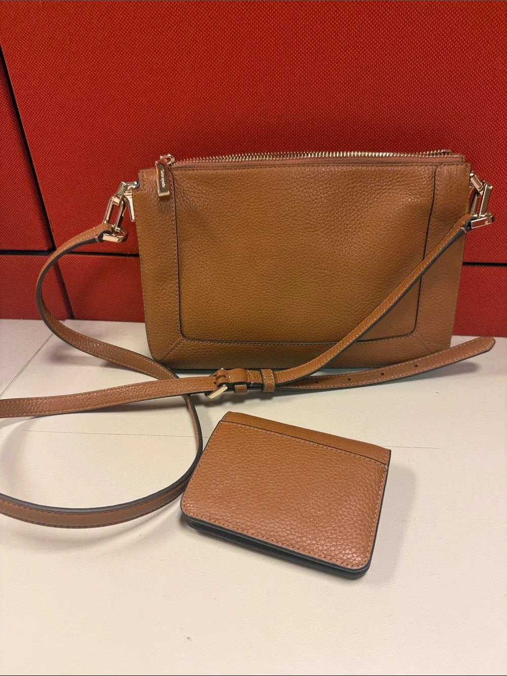 kate spade Tan/Cognac Pebbled Leather Crossbody with Matching Wallet